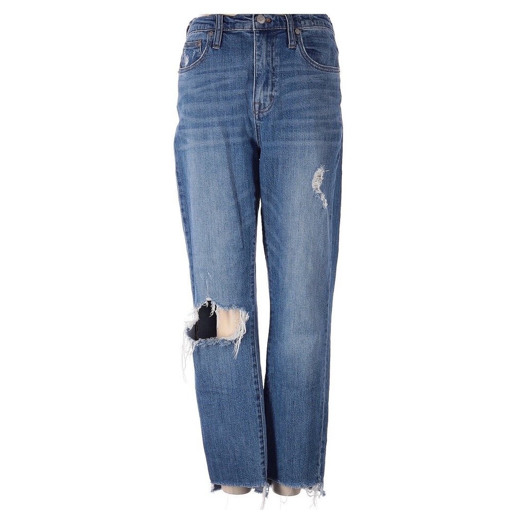 Madewell The High-Rise Boy Jean Distressed‎ Crop Raw Hem Blue  Women's Size 27 - Picture 2 of 9